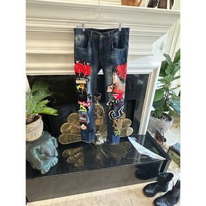 Men's Multi Patched Denim Jeans Straight Leg Size 32 x 32